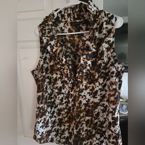 New York & Co Leopard Print Sleeveless Ruffle Top